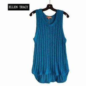 ELLEN TRACY NEW Bohemian Crochet Dopamine Teal/Purple Knit Tank Top M